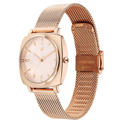 Fastrack Stunners Quartz Analog Rose Gold Dial Rose Gold Stainless Steel Strap Watch For Girls 68043WM06