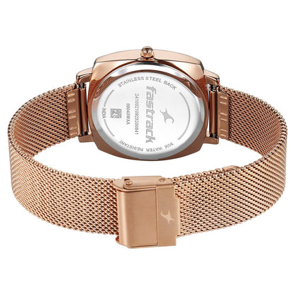 Fastrack Stunners Quartz Analog Rose Gold Dial Rose Gold Stainless Steel Strap Watch For Girls 68043WM06