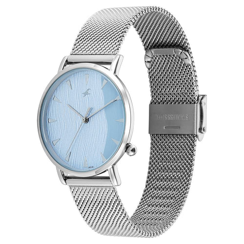 Fastrack Stunners X Quartz Analog Blue Dial Stainless Steel Strap Watch For Girls 68044SM01