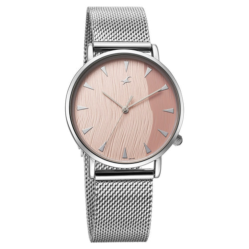 Fastrack Stunners X Quartz Analog Pink Dial Stainless Steel Strap Watch For Girls 68044SM02