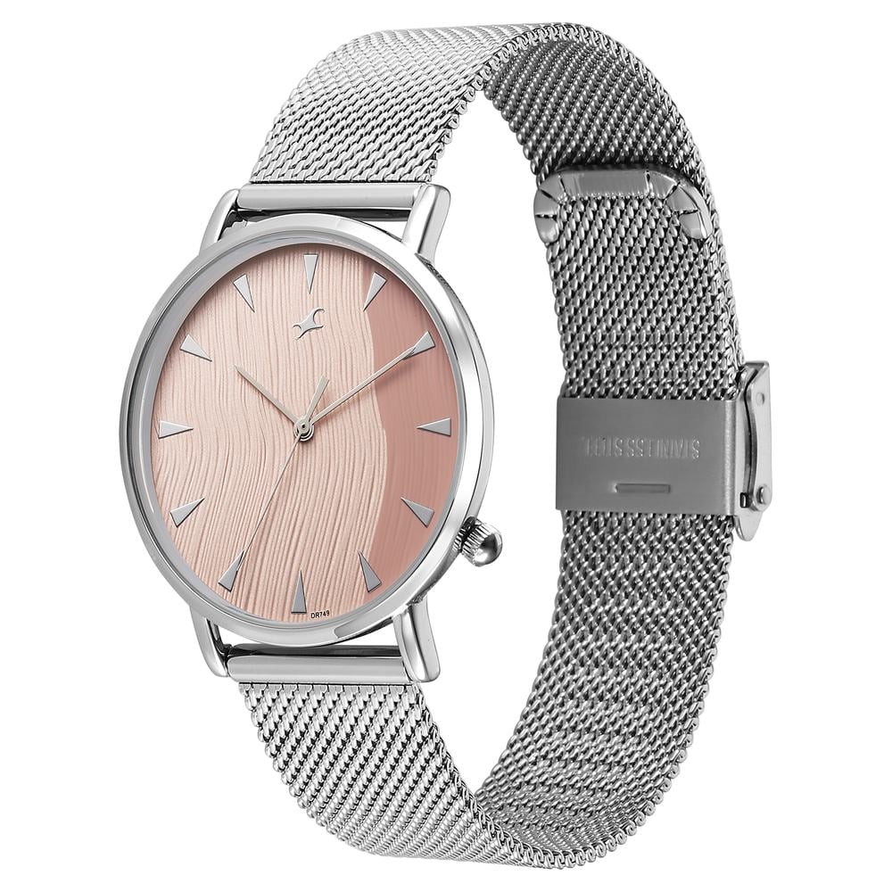 Fastrack Stunners X Quartz Analog Pink Dial Stainless Steel Strap Watch For Girls 68044SM02