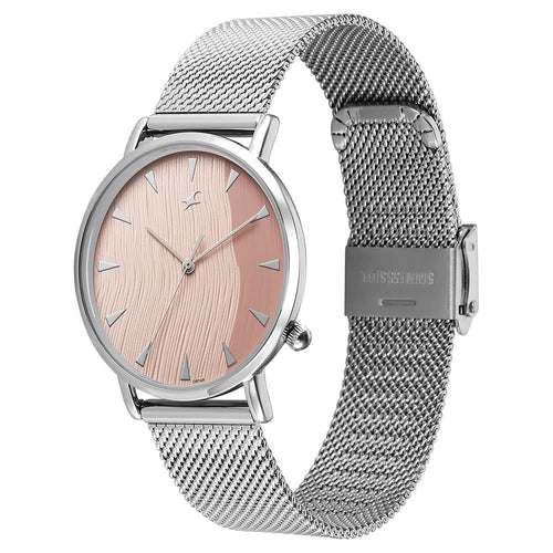 Fastrack Stunners X Quartz Analog Pink Dial Stainless Steel Strap Watch For Girls 68044SM02