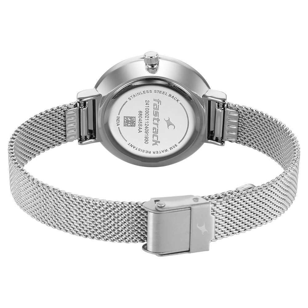 Fastrack Stunners X Quartz Analog Silver Dial Stainless Steel Strap Watch For Girls NU68045SM01