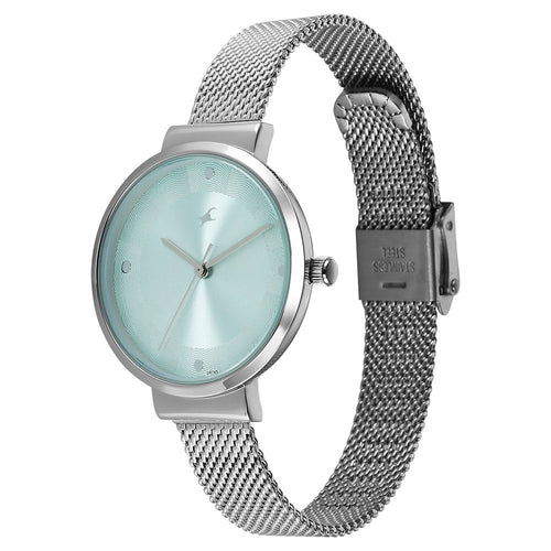 Fastrack Stunners X Quartz Analog Green Dial Stainless Steel Strap Watch For Girls 68045SM02