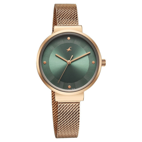 Fastrack Stunners X Quartz Analog Green Dial Stainless Steel Strap Watch For Girls 68045WM01