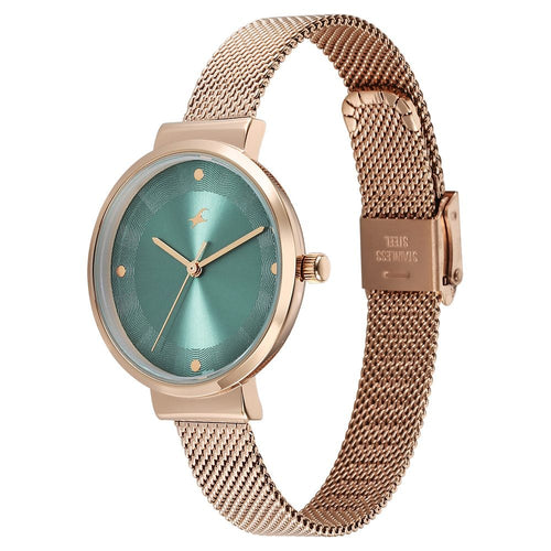 Fastrack Stunners X Quartz Analog Green Dial Stainless Steel Strap Watch For Girls NU68045WM01