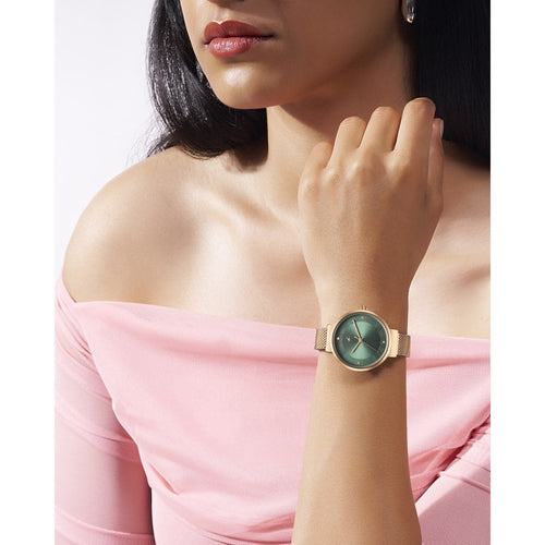 Fastrack Stunners X Quartz Analog Green Dial Stainless Steel Strap Watch For Girls NU68045WM01