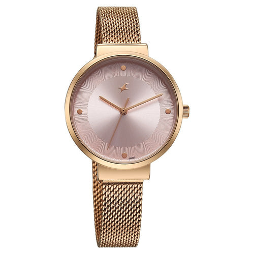 Fastrack Stunners X Quartz Analog Pink Dial Stainless Steel Strap Watch For Girls NU68045WM02