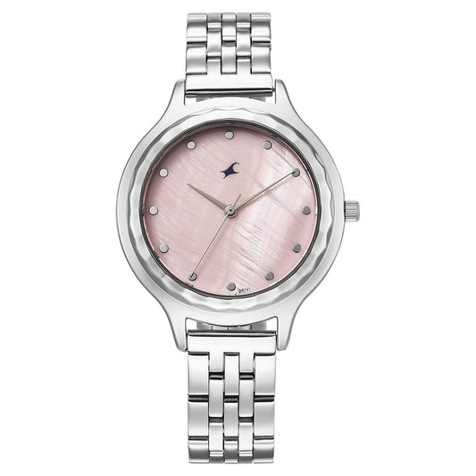 Fastrack Stunners X Quartz Analog Pink Dial Stainless Steel Strap Watch For Girls 68046SM03
