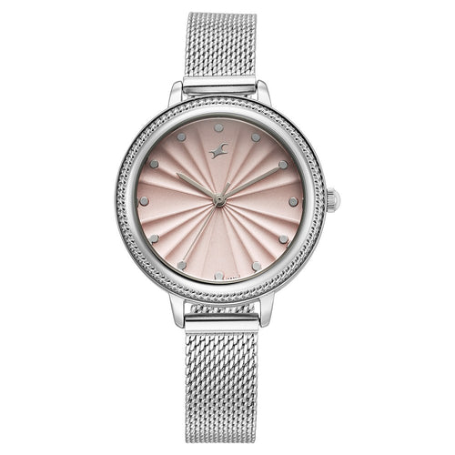 Fastrack Stunners X Quartz Analog Pink Dial Stainless Steel Strap Watch For Girls NU68048SM01