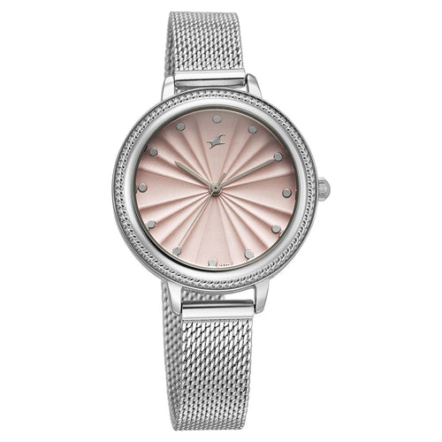 Fastrack Stunners X Quartz Analog Pink Dial Stainless Steel Strap Watch For Girls 68048SM01