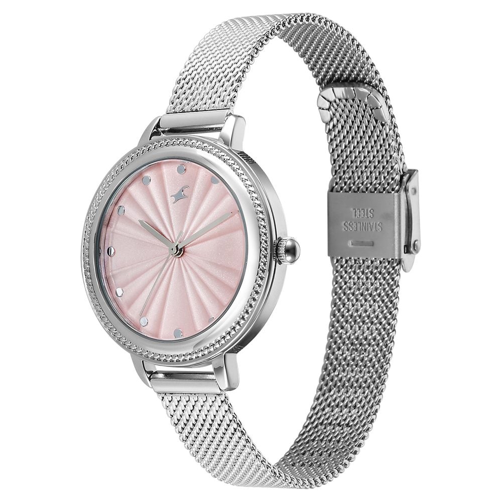 Fastrack Stunners X Quartz Analog Pink Dial Stainless Steel Strap Watch For Girls 68048SM01
