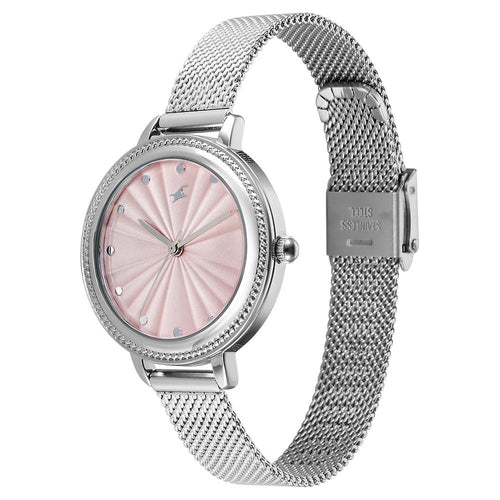 Fastrack Stunners X Quartz Analog Pink Dial Stainless Steel Strap Watch For Girls 68048SM01