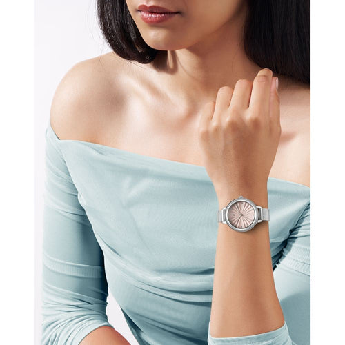 Fastrack Stunners X Quartz Analog Pink Dial Stainless Steel Strap Watch For Girls NU68048SM01