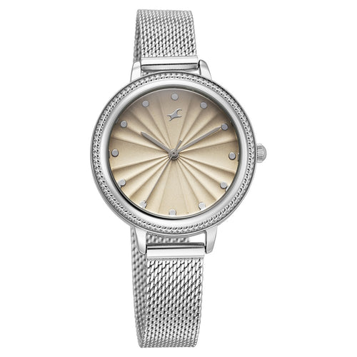 Fastrack Stunners X Quartz Analog Ivory Dial Stainless Steel Strap Watch For Girls NU68048SM02