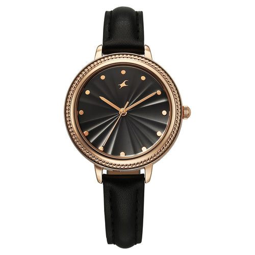 Fastrack Stunners X Quartz Analog Black Dial Leather Strap Watch For Girls 68048WL01