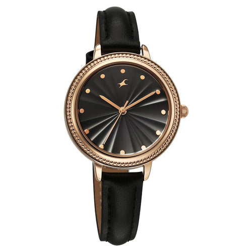 Fastrack Stunners X Quartz Analog Black Dial Leather Strap Watch For Girls 68048WL01