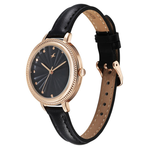Fastrack Stunners X Quartz Analog Black Dial Leather Strap Watch For Girls 68048WL01