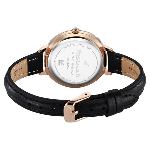 Fastrack Stunners X Quartz Analog Black Dial Leather Strap Watch For Girls 68048WL01