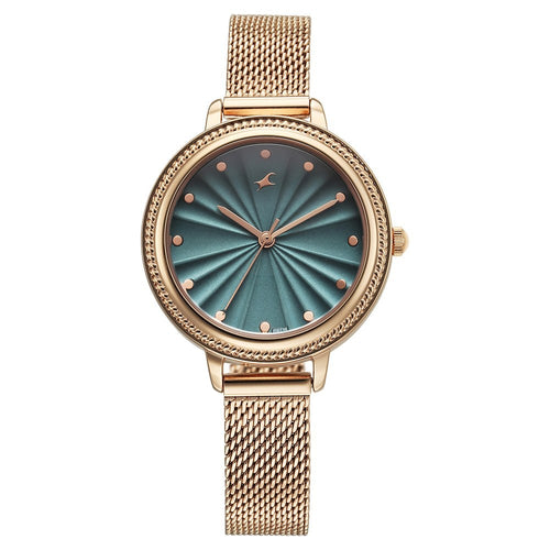 Fastrack Stunners X Quartz Analog Green Dial Stainless Steel Strap Watch For Girls NU68048WM01