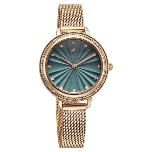 Fastrack Stunners X Quartz Analog Green Dial Stainless Steel Strap Watch For Girls NU68048WM01