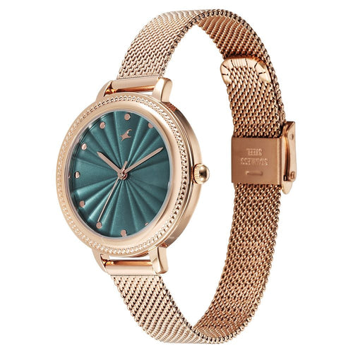 Fastrack Stunners X Quartz Analog Green Dial Stainless Steel Strap Watch For Girls NU68048WM01