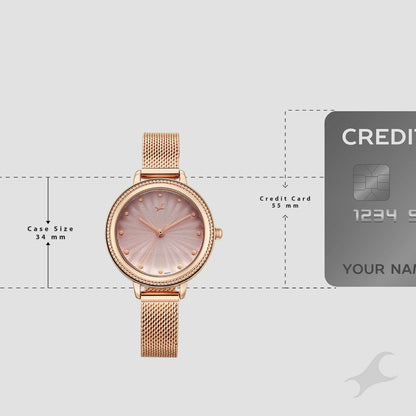 Fastrack Stunners Quartz Analog Pink Dial Rose Gold Stainless Steel Strap Watch For Girls 68048WM02