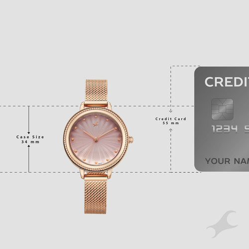 Fastrack Stunners Quartz Analog Pink Dial Rose Gold Stainless Steel Strap Watch For Girls 68048WM02