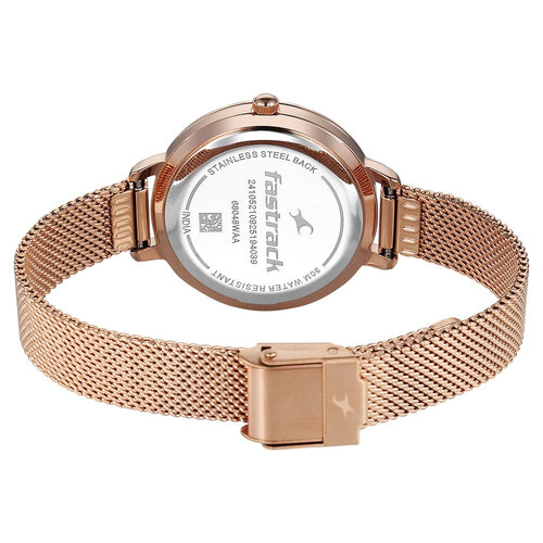 Fastrack Stunners Quartz Analog Pink Dial Rose Gold Stainless Steel Strap Watch For Girls 68048WM02