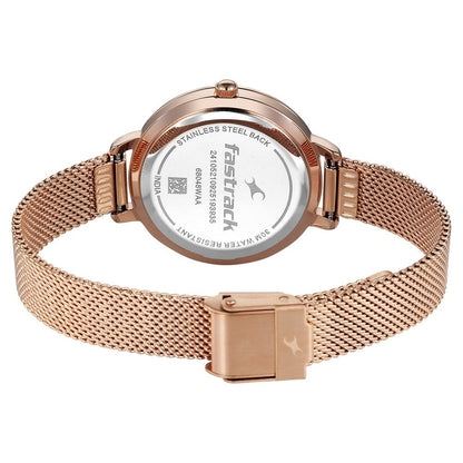Fastrack Stunners Quartz Analog Blue Dial Rose Gold Stainless Steel Strap Watch For Girls 68048WM03