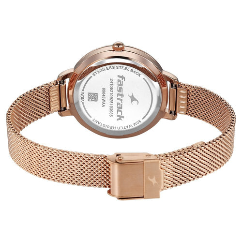 Fastrack Stunners Quartz Analog Blue Dial Rose Gold Stainless Steel Strap Watch For Girls 68048WM03