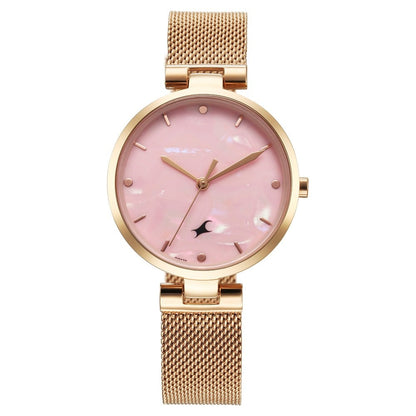 Fastrack Stunners X Quartz Analog Pink Mother Of Pearl Dial Stainless Steel Strap Watch For Girls 68049WM01