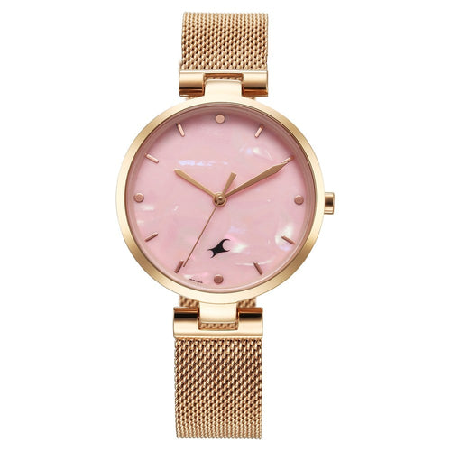 Fastrack Stunners X Quartz Analog Pink Mother Of Pearl Dial Stainless Steel Strap Watch For Girls 68049WM01