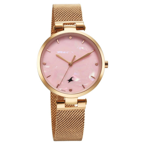 Fastrack Stunners X Quartz Analog Pink Mother Of Pearl Dial Stainless Steel Strap Watch For Girls 68049WM01