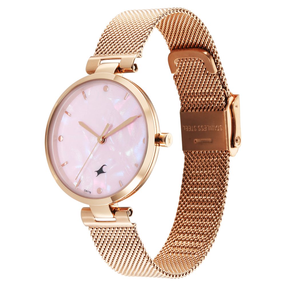 Fastrack Stunners X Quartz Analog Pink Mother Of Pearl Dial Stainless Steel Strap Watch For Girls 68049WM01