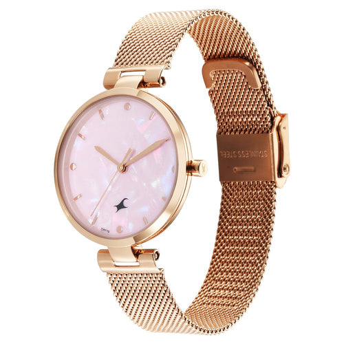 Fastrack Stunners X Quartz Analog Pink Mother Of Pearl Dial Stainless Steel Strap Watch For Girls 68049WM01