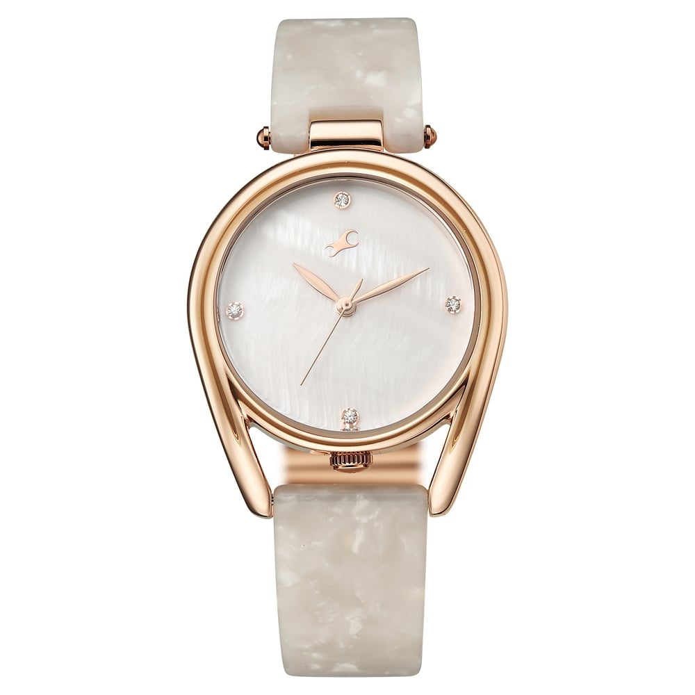 Fastrack Younique Quartz Analog Mother of Pearl Dial Two Toned Acetate & Metal Strap Watch For Girls 68052KD01