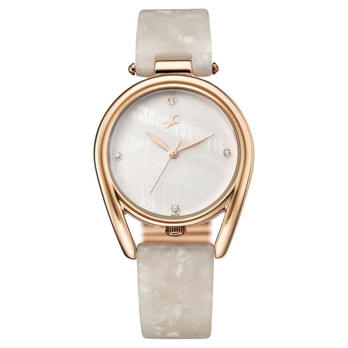 Fastrack Younique Quartz Analog Mother of Pearl Dial Two Toned Acetate & Metal Strap Watch For Girls 68052KD01