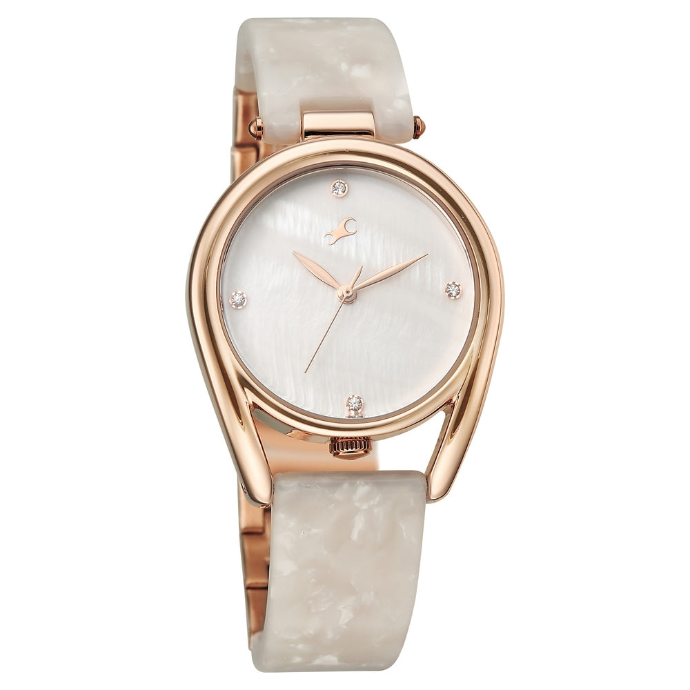 Fastrack Younique Quartz Analog Mother of Pearl Dial Two Toned Acetate & Metal Strap Watch For Girls 68052KD01