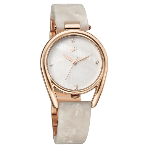 Fastrack Younique Quartz Analog Mother of Pearl Dial Two Toned Acetate & Metal Strap Watch For Girls 68052KD01