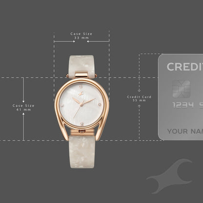 Fastrack Younique Quartz Analog Mother of Pearl Dial Two Toned Acetate & Metal Strap Watch For Girls 68052KD01