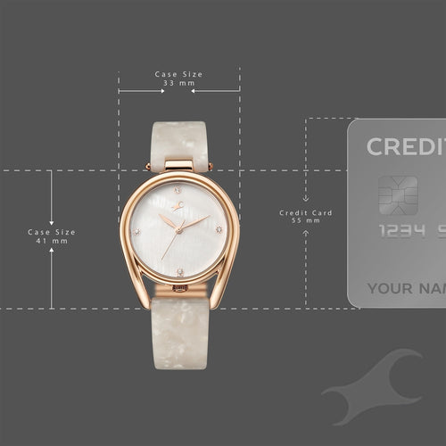 Fastrack Younique Quartz Analog Mother of Pearl Dial Two Toned Acetate & Metal Strap Watch For Girls 68052KD01