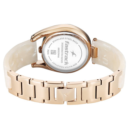 Fastrack Younique Quartz Analog Mother of Pearl Dial Two Toned Acetate & Metal Strap Watch For Girls 68052KD01