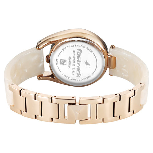 Fastrack Younique Quartz Analog Mother of Pearl Dial Two Toned Acetate & Metal Strap Watch For Girls 68052KD01