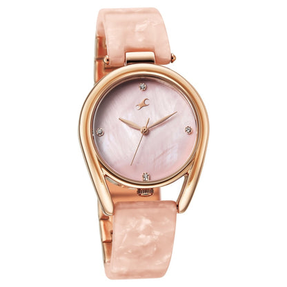 Fastrack Younique Quartz Analog Pink Mother Of Pearl Dial Two Toned Acetate & Metal Strap Watch For Girls 68052KD02