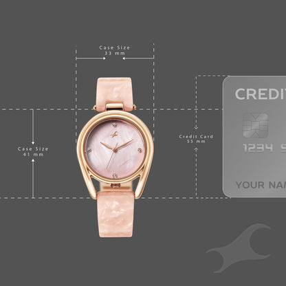 Fastrack Younique Quartz Analog Pink Mother Of Pearl Dial Two Toned Acetate & Metal Strap Watch For Girls 68052KD02