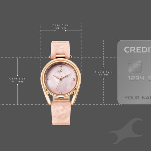 Fastrack Younique Quartz Analog Pink Mother Of Pearl Dial Two Toned Acetate & Metal Strap Watch For Girls 68052KD02