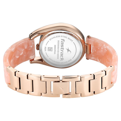 Fastrack Younique Quartz Analog Pink Mother Of Pearl Dial Two Toned Acetate & Metal Strap Watch For Girls 68052KD02