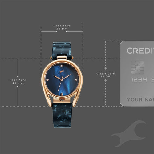 Fastrack Younique Quartz Analog Blue Mother Of Pearl Dial Two Toned Acetate & Metal Strap Watch For Girls 68052KD03