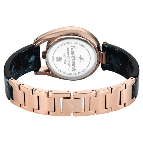 Fastrack Younique Quartz Analog Blue Mother Of Pearl Dial Two Toned Acetate & Metal Strap Watch For Girls 68052KD03